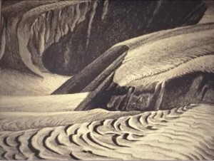 This charcoal sketch of a dunes landscape was done by Elwood Decker, a Dunite who resided in the dunes during the mid 1940's.